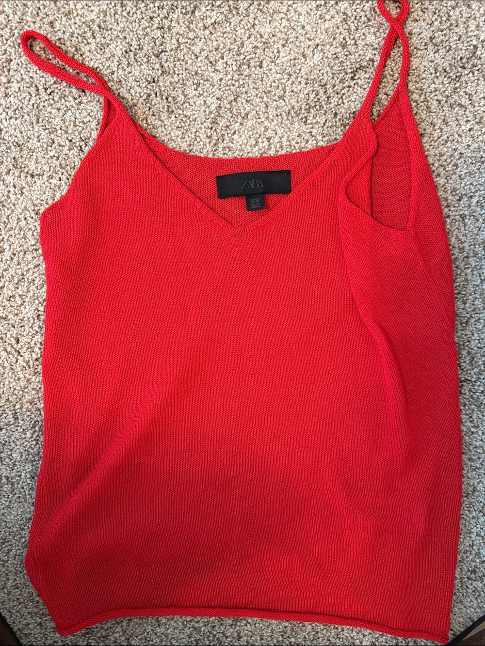 Zara Bright Red Knit V-Neck Spaghetti Strap Camisole